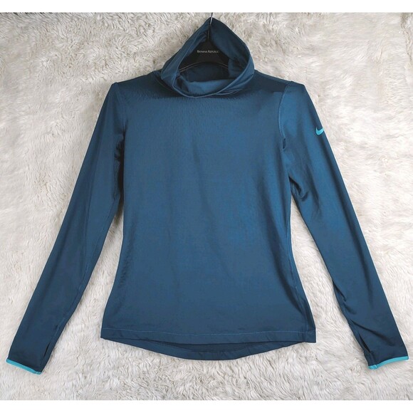 Nike Pro Top Women’s M Teal / Blue Turtle Neck Long Sleeve Dri Fit Thumbholes - Picture 1 of 9